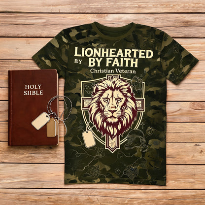 Christian Shirt Minimalist - Lionhearted By Faith Short Sleeve AOP Tee