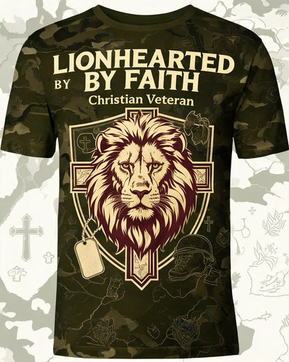 Christian Shirt Minimalist - Lionhearted By Faith Short Sleeve AOP Tee