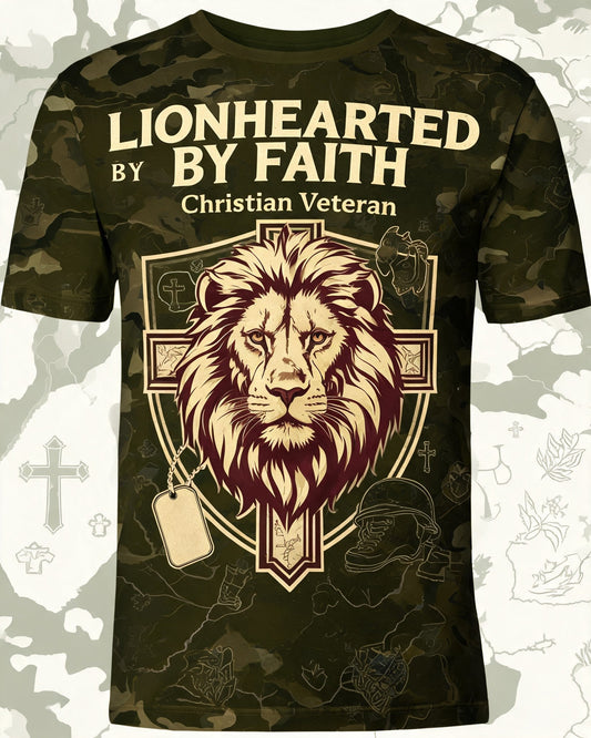 Christian Shirt Minimalist - Lionhearted By Faith Short Sleeve AOP Tee