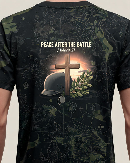 Christian Veteran Shirt - Peace After The Battle Short Sleeve AOP Tee