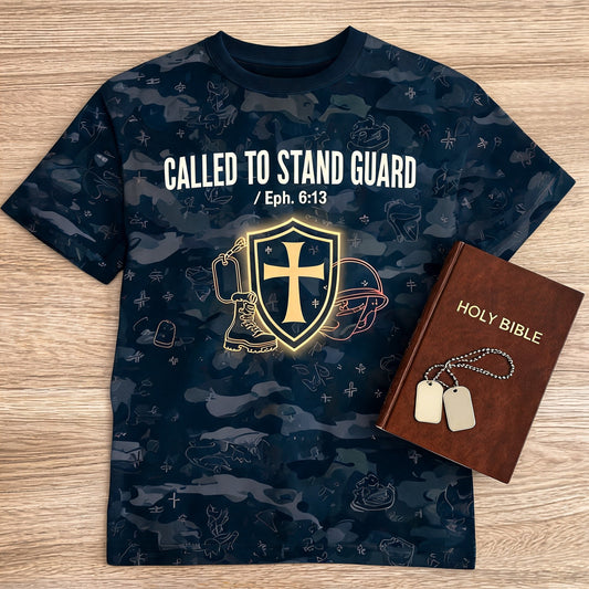 Christian Shirt Camo - Called To Stand Guard Short Sleeve AOP Tee