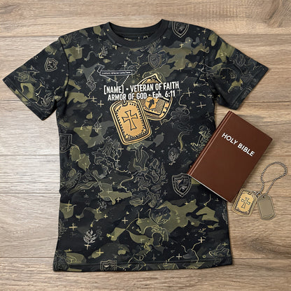 Christian Veteran Shirt - Personalized Veteran Of Faith Armor Of God AOP Tee
