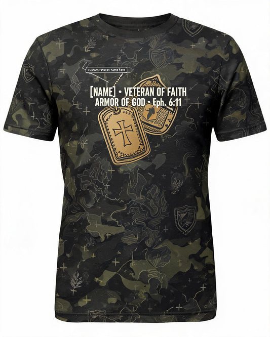Christian Veteran Shirt - Personalized Veteran Of Faith Armor Of God AOP Tee
