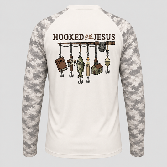 Hooked on Jesus Fishing Long Sleeve Shirt