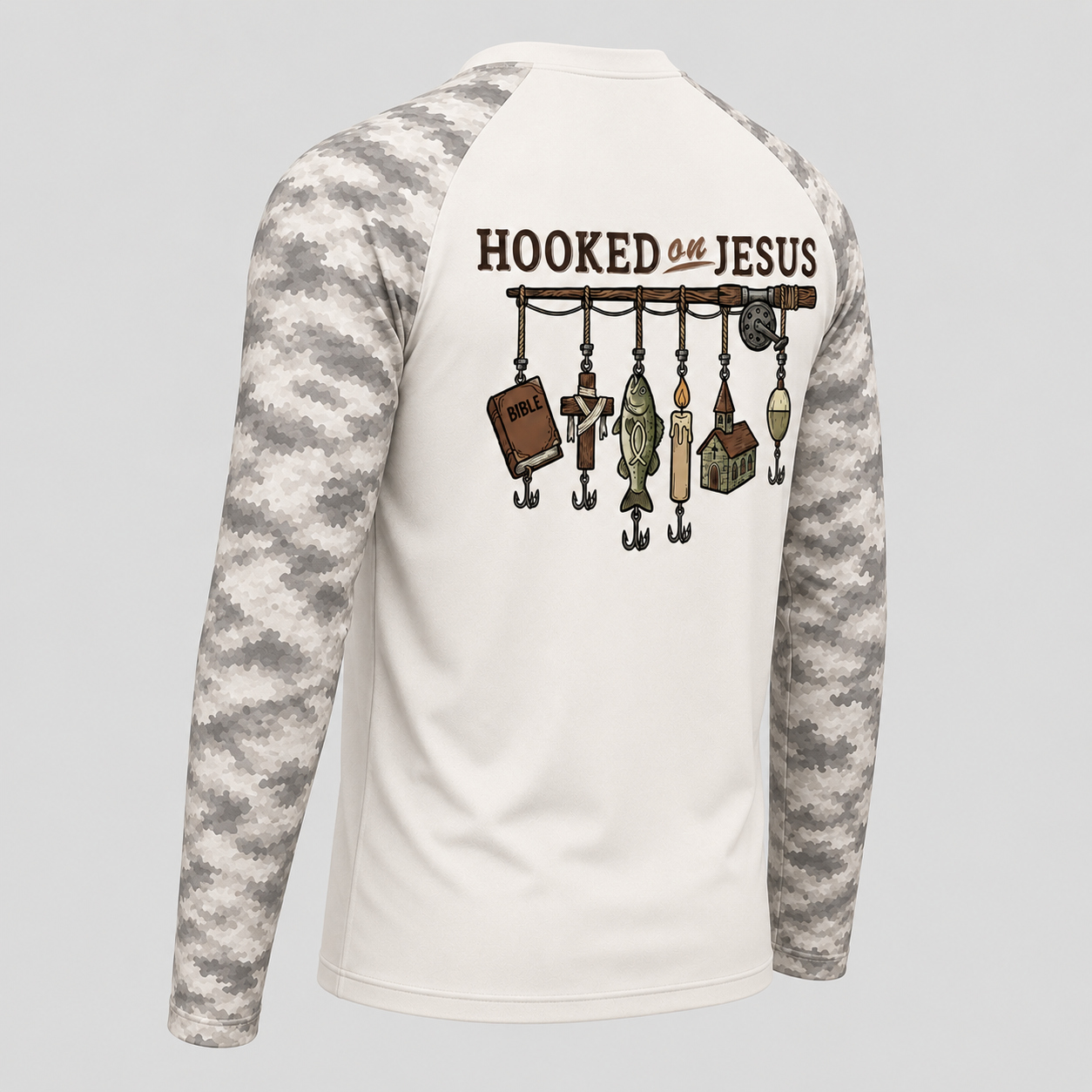 Hooked on Jesus Fishing Long Sleeve Shirt