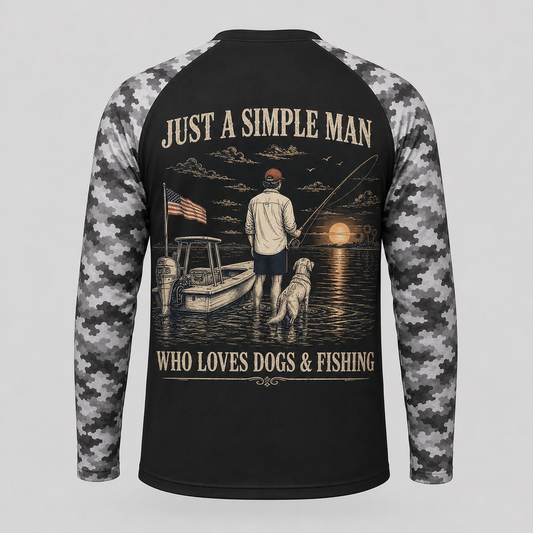Custom Simple Man Dog & Fishing Long Sleeve Shirt