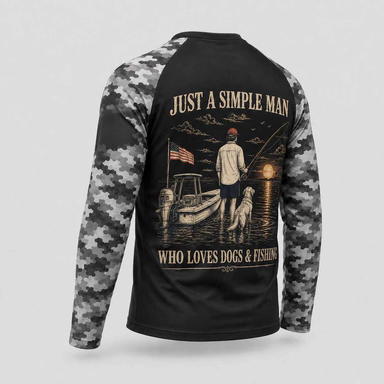 Custom Simple Man Dog & Fishing Long Sleeve Shirt