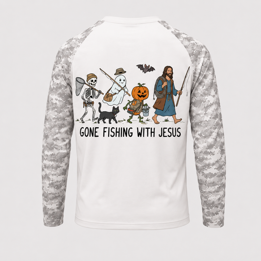 Custom Gone Fishing With Jesus Long Sleeve Shirt