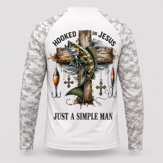 Hooked on Jesus Simple Man Fishing Shirt