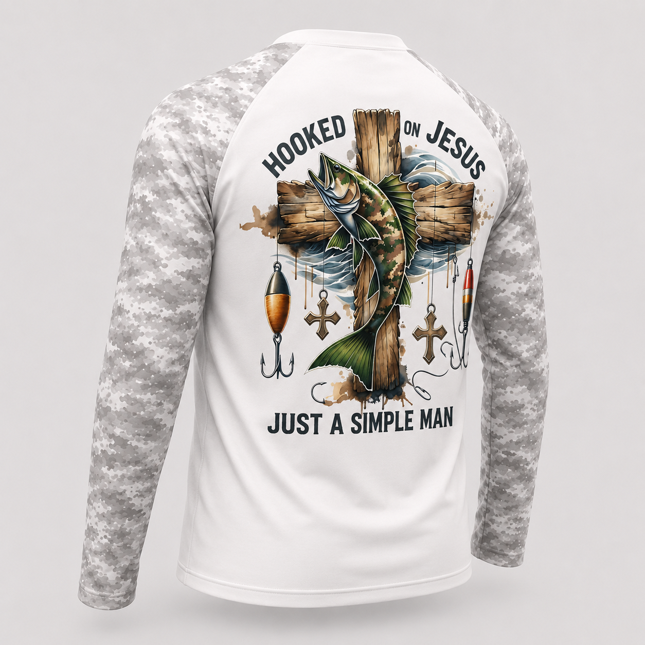 Hooked on Jesus Simple Man Fishing Shirt