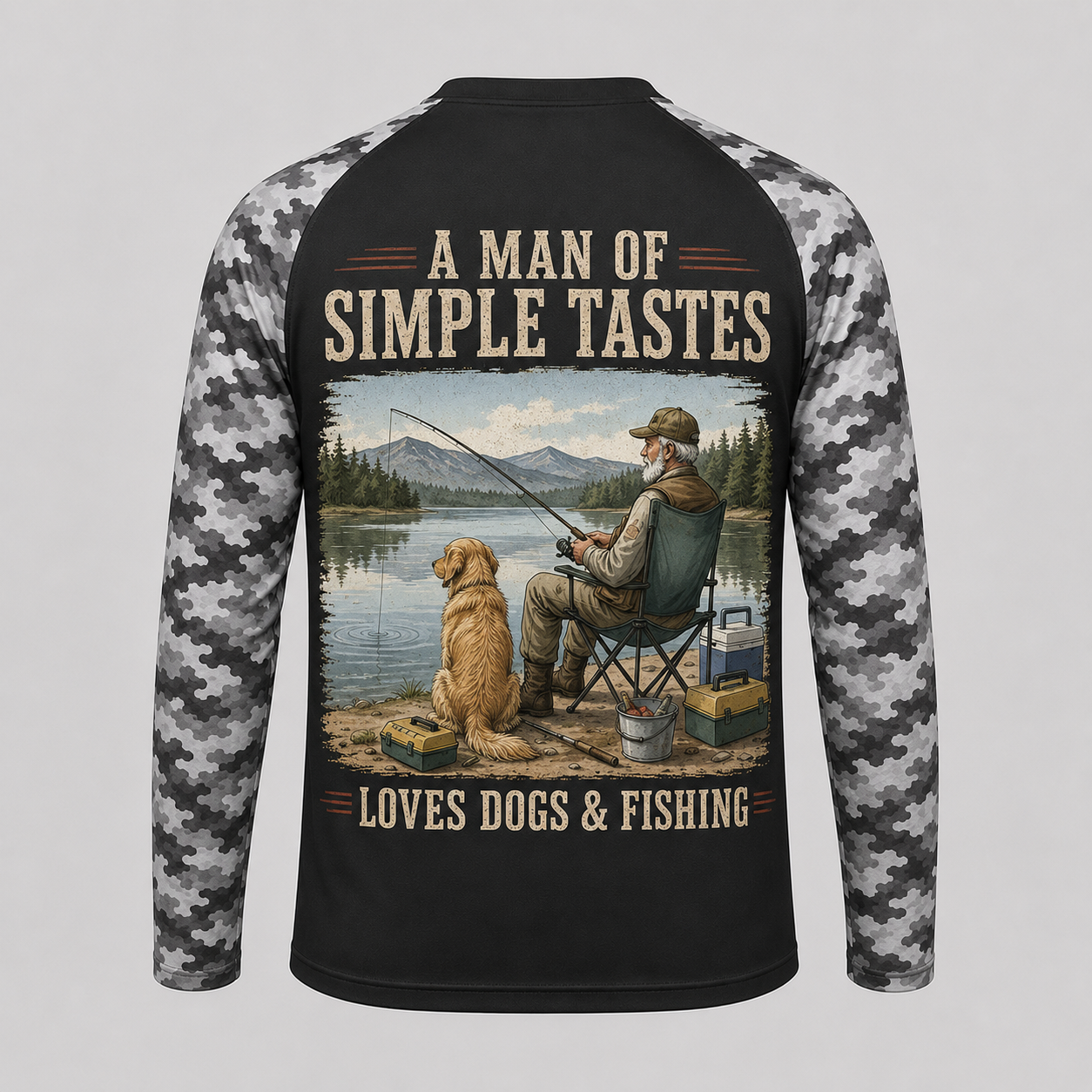 A Man of Simple Tastes Dog & Fishing Long Sleeve Shirt