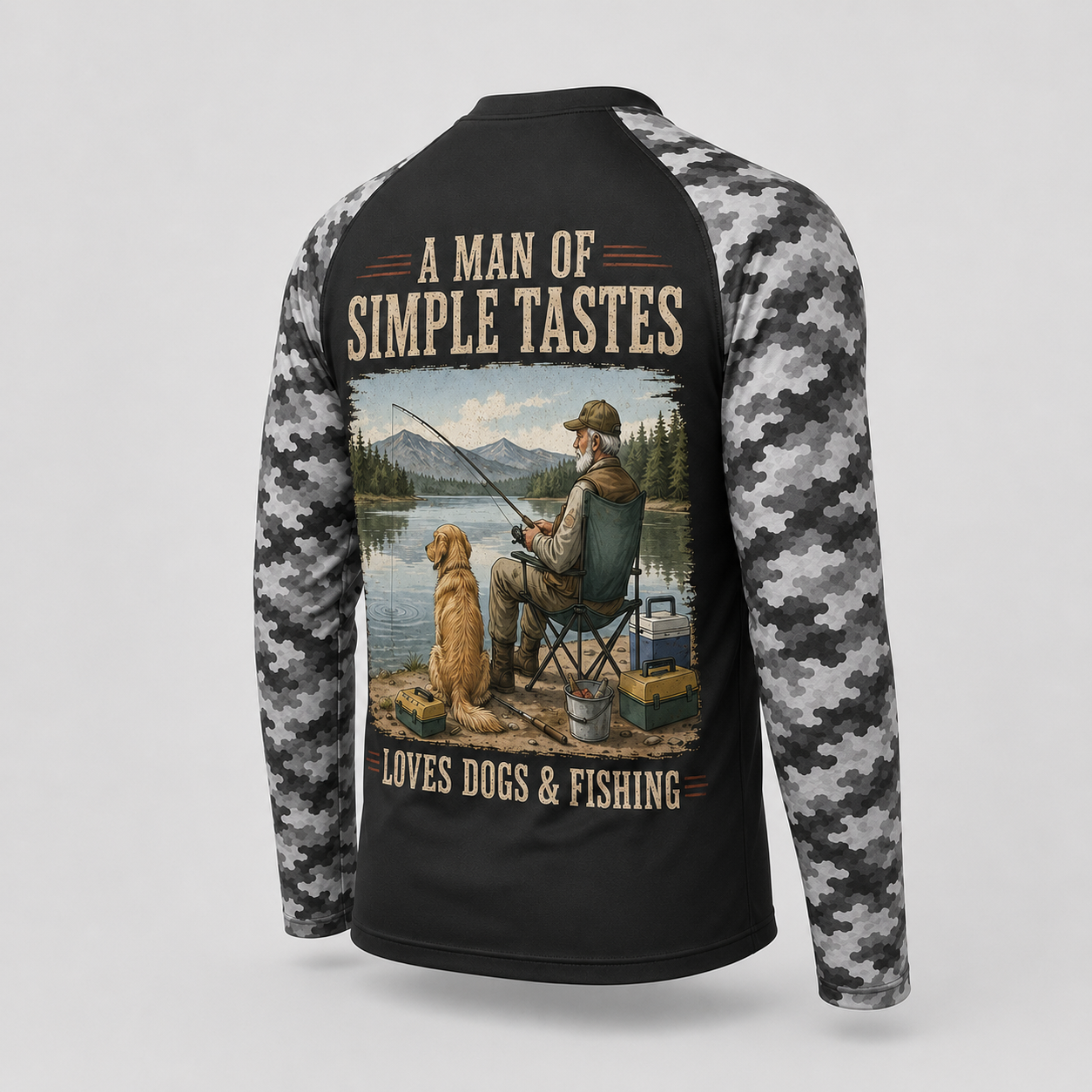 A Man of Simple Tastes Dog & Fishing Long Sleeve Shirt
