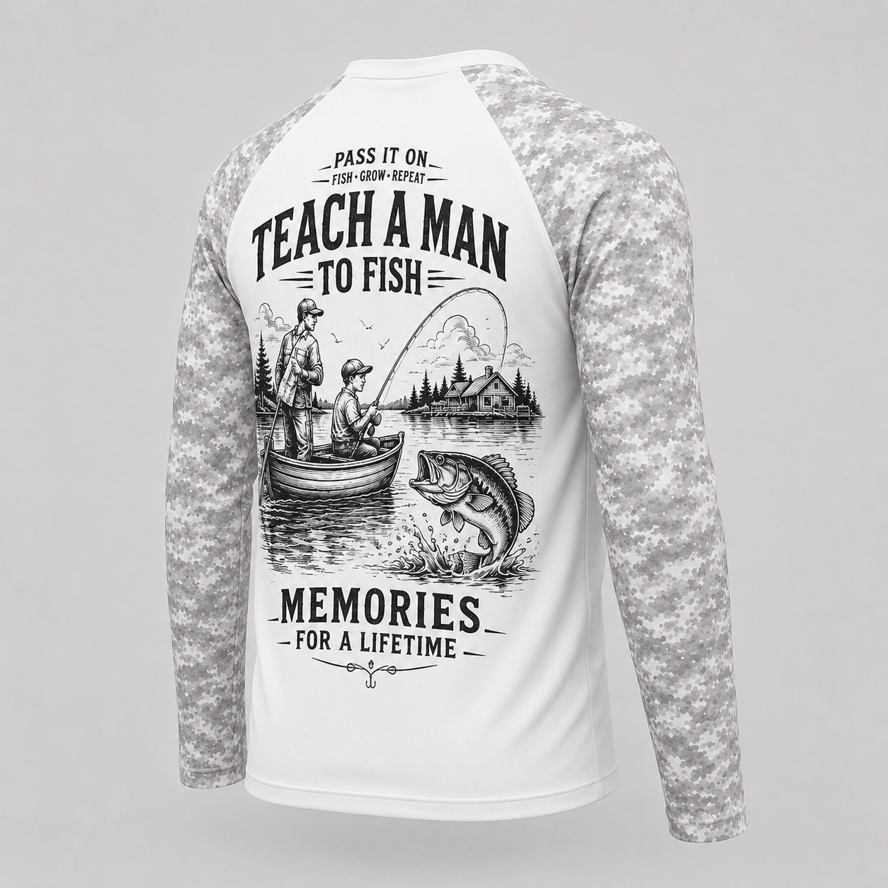 Personalized Teach a Man to Fish Shirt – Father Son Fishing Memories Long Sleeve Sun Shirt