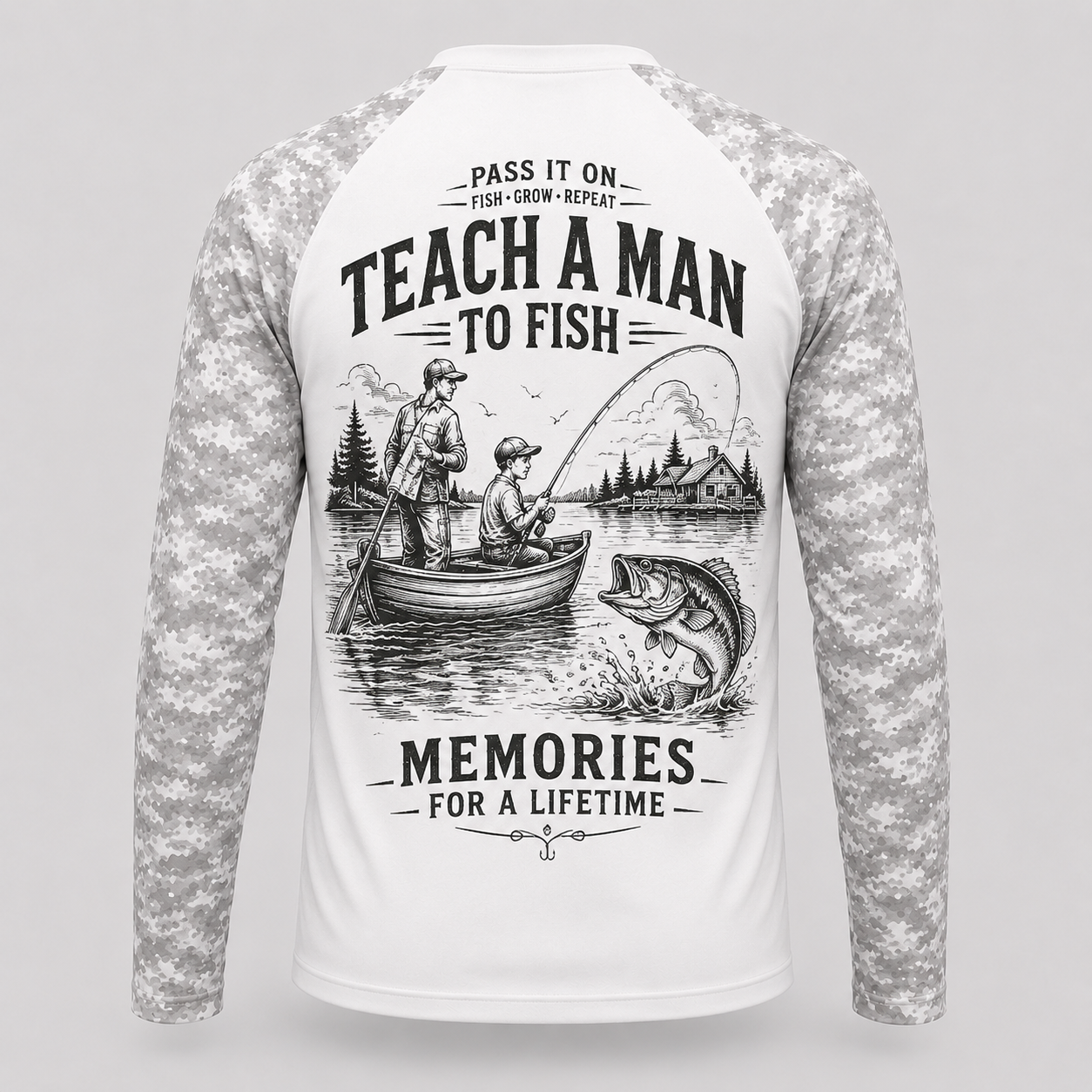 Personalized Teach a Man to Fish Shirt – Father Son Fishing Memories Long Sleeve Sun Shirt