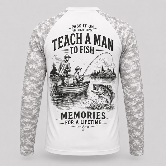 Personalized Teach a Man to Fish Shirt – Father Son Fishing Memories Long Sleeve Sun Shirt