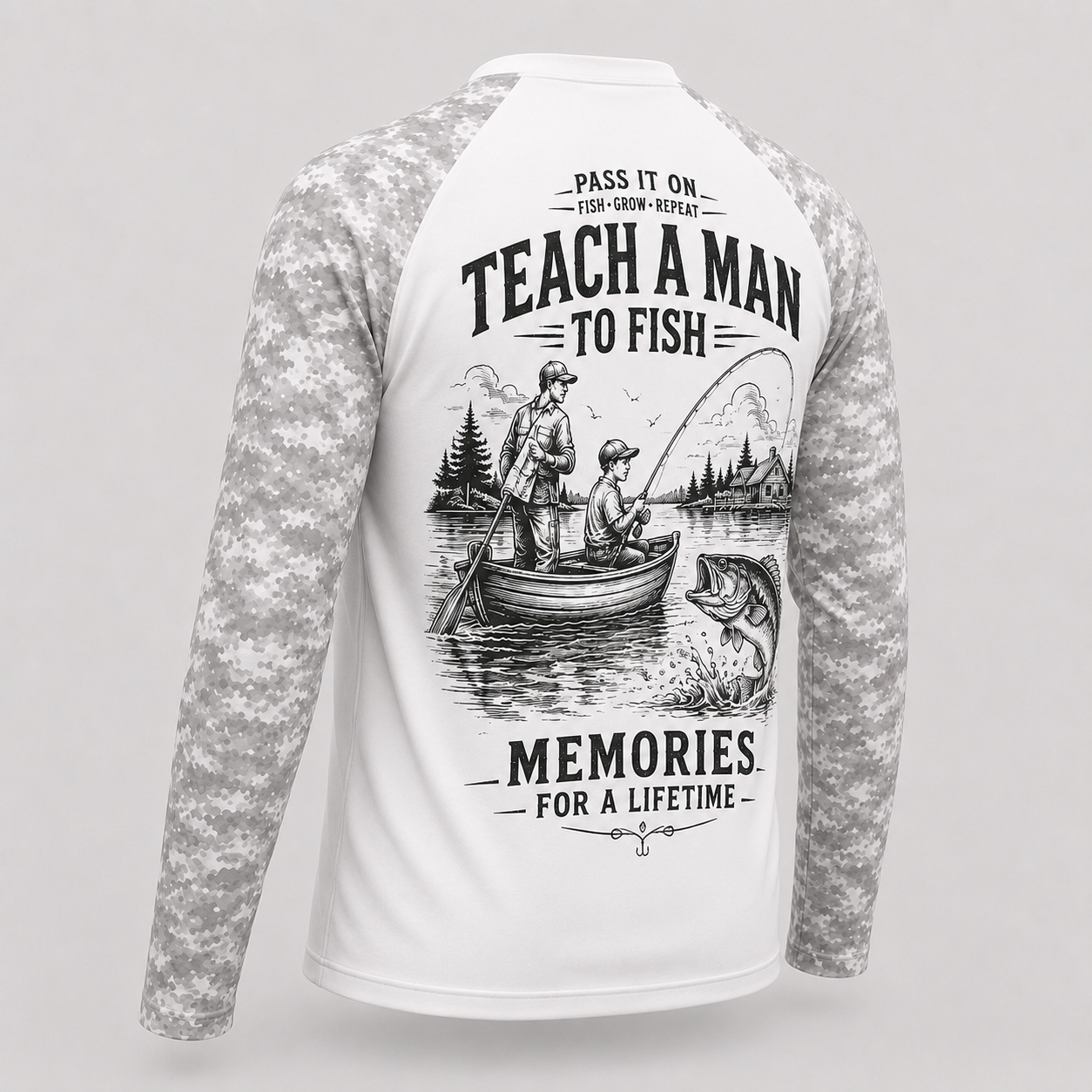 Personalized Teach a Man to Fish Shirt – Father Son Fishing Memories Long Sleeve Sun Shirt