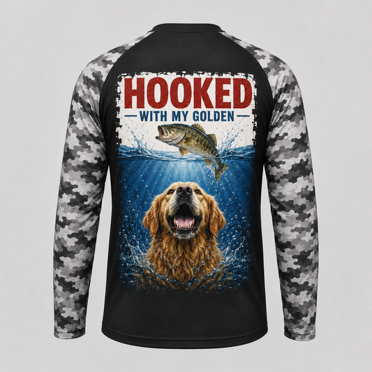 Golden Retriever Fishing Shirt – Hooked With My Golden Custom Name Long Sleeve