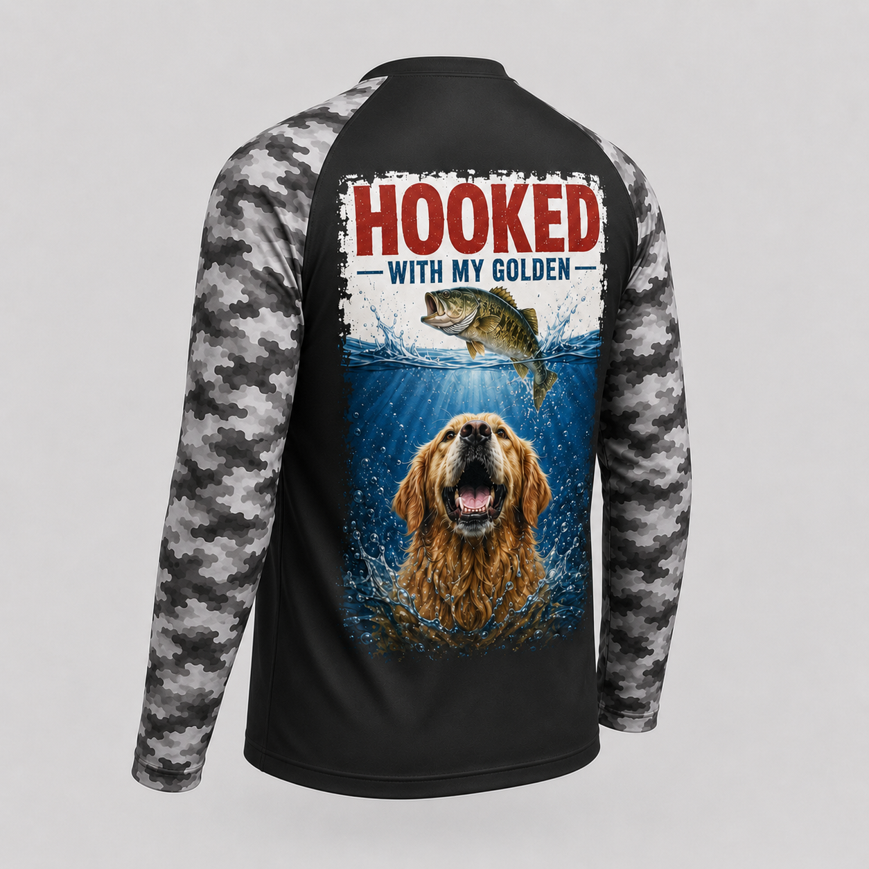 Golden Retriever Fishing Shirt – Hooked With My Golden Custom Name Long Sleeve