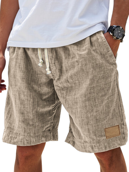 Men's Breathable Linen Loose Fit Embroidered Logo Casual Holiday Shorts