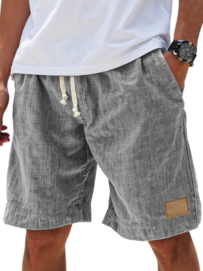 Men's Breathable Linen Loose Fit Embroidered Logo Casual Holiday Shorts