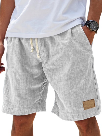 Men's Breathable Linen Loose Fit Embroidered Logo Casual Holiday Shorts