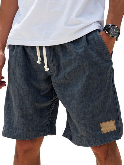 Men's Breathable Linen Loose Fit Embroidered Logo Casual Holiday Shorts