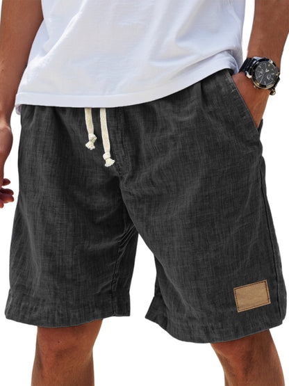 Men's Breathable Linen Loose Fit Embroidered Logo Casual Holiday Shorts