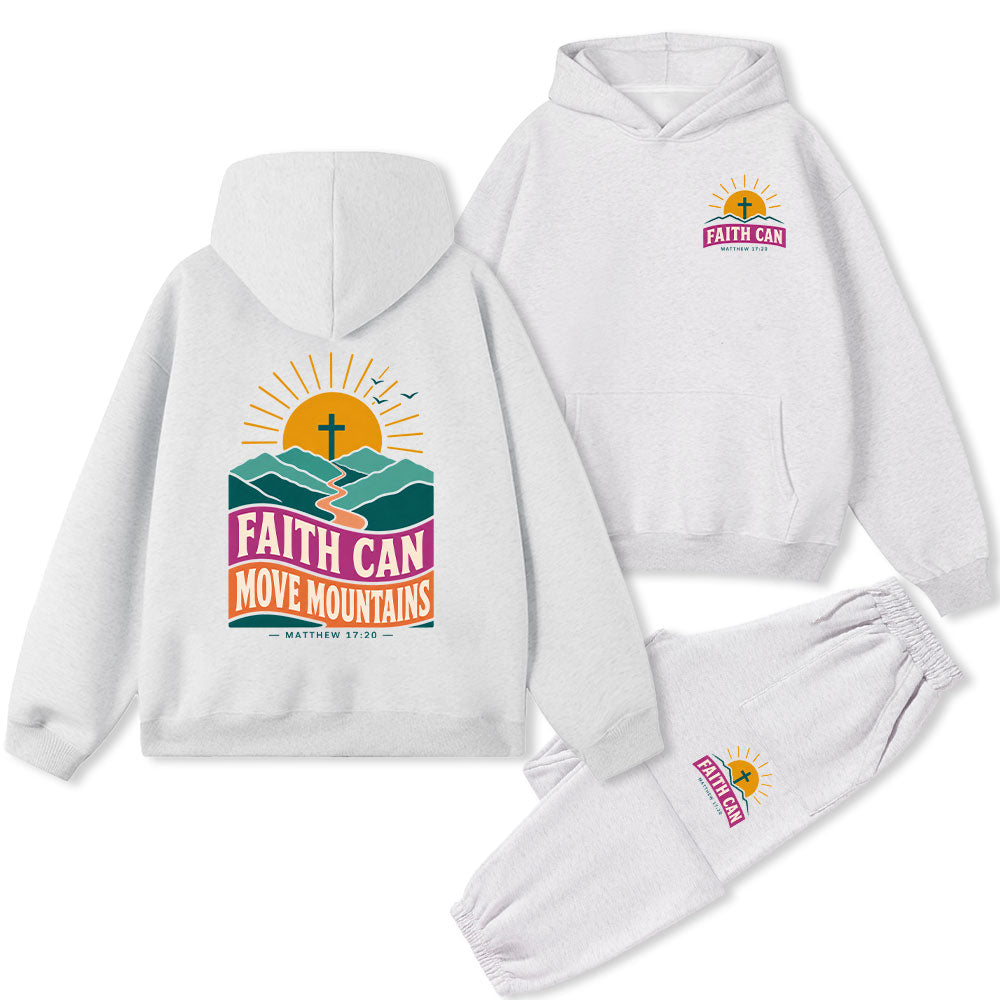 Faith Can Move Moutians Christian Premium Fleece Hoodie Set