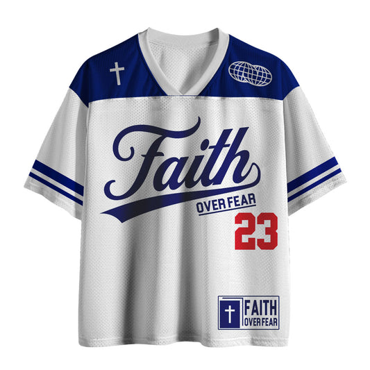 Personalized Faith Over Fear Christian White Mesh Jersey