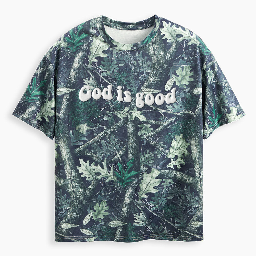 God Is Good Christian Puff Printed Camo T-Shirt
