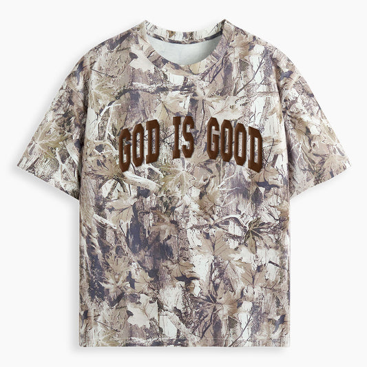 God Is Good Christian Puff Printed Camo T-Shirt