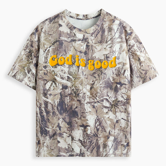 God Is Good Christian Puff Printed Camo T-Shirt
