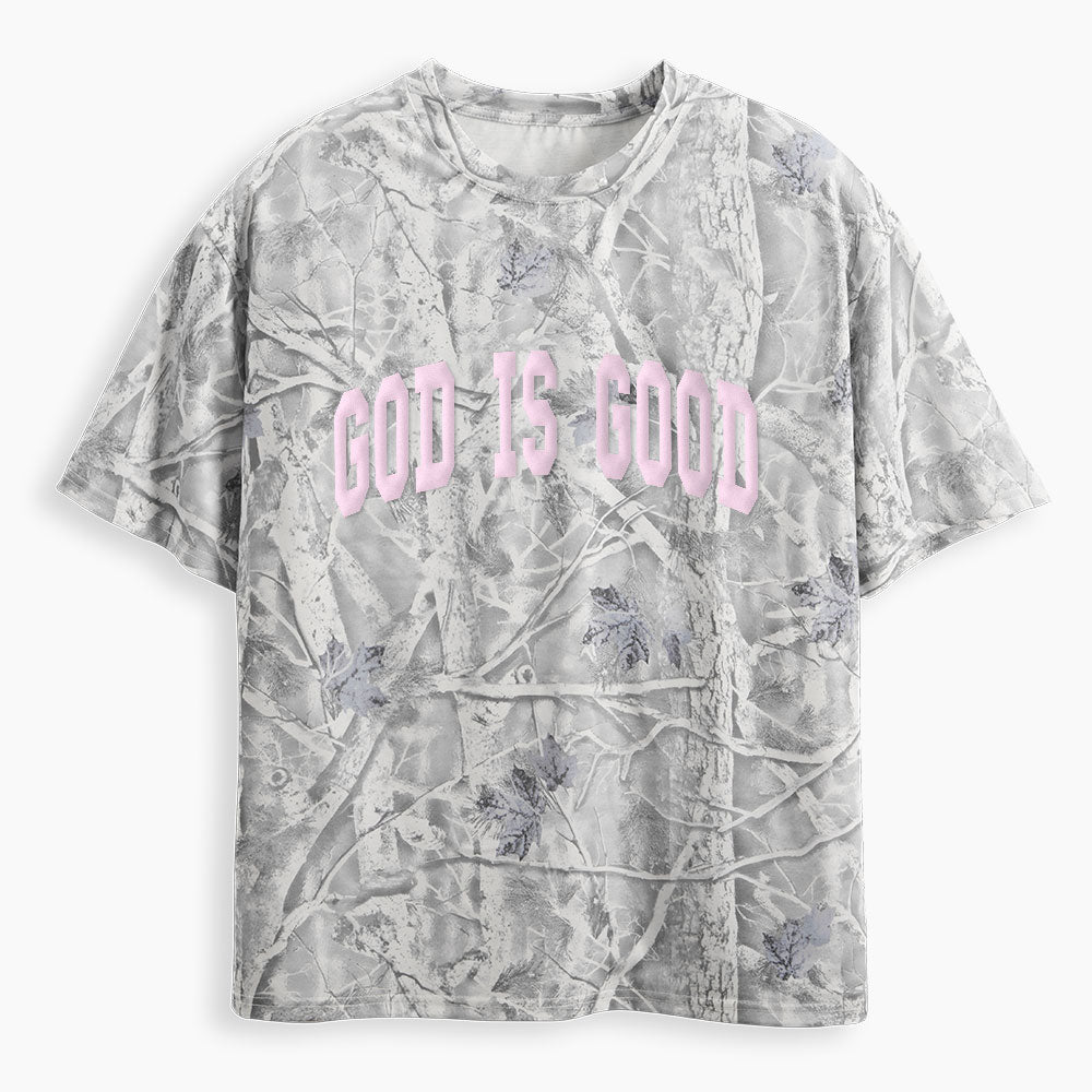 God Is Good Christian Puff Printed Camo T-Shirt