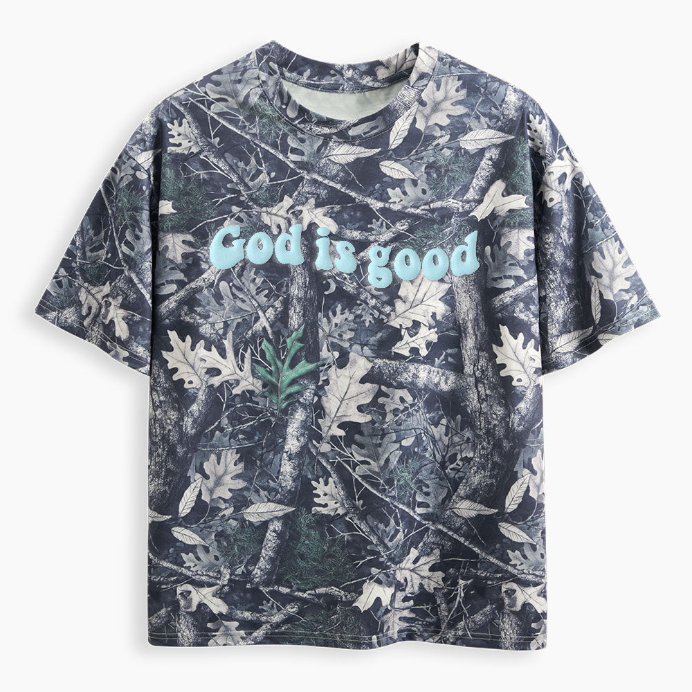 God Is Good Christian Puff Printed Camo T-Shirt