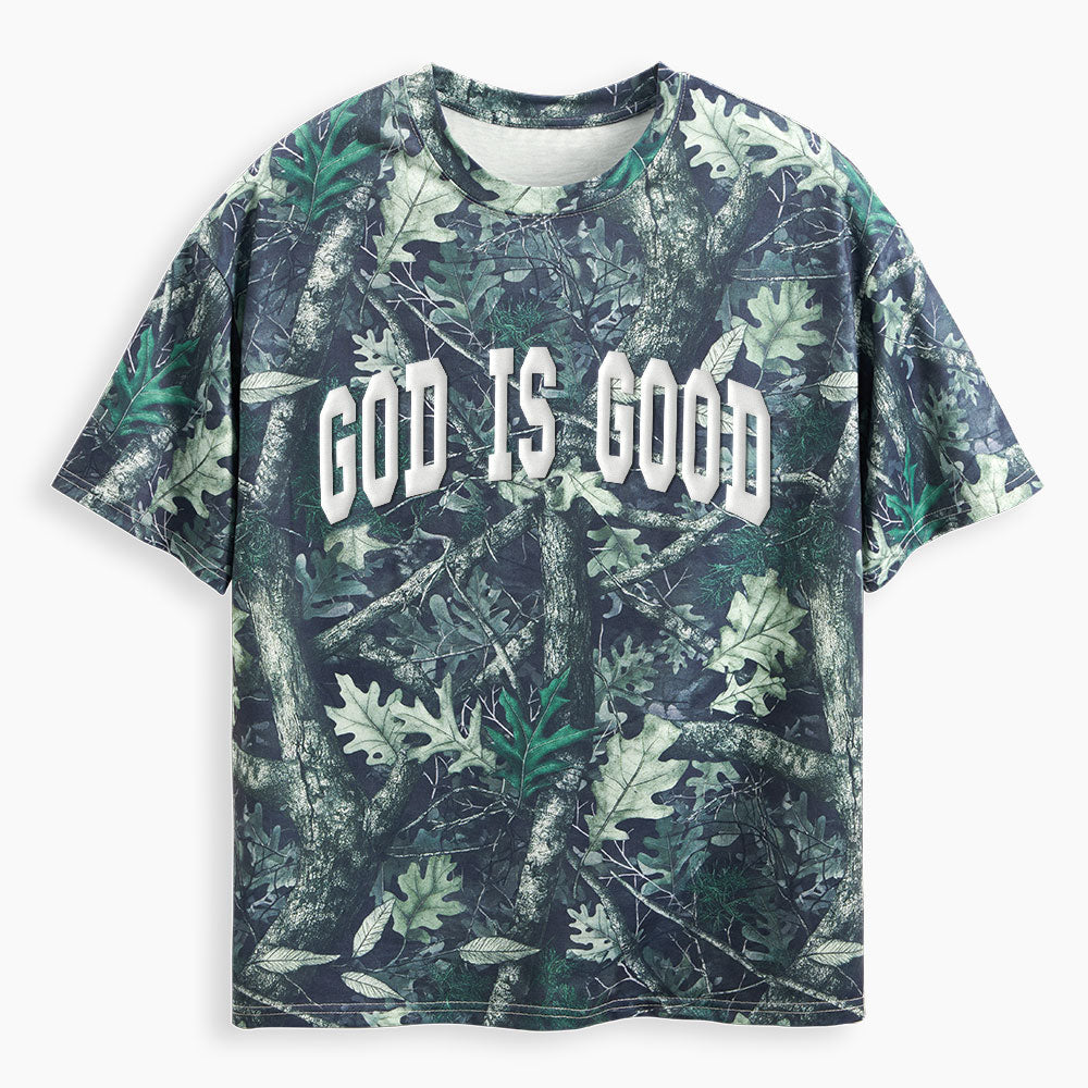 God Is Good Christian Puff Printed Camo T-Shirt