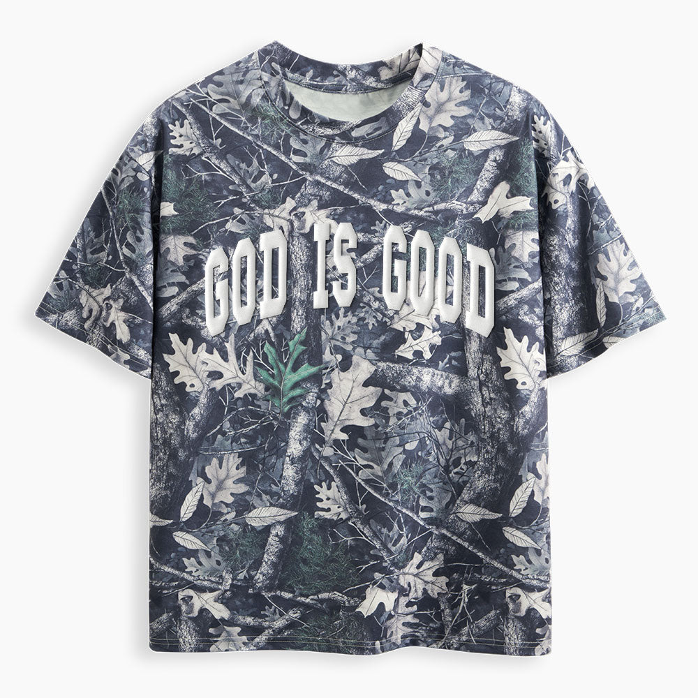 God Is Good Christian Puff Printed Camo T-Shirt