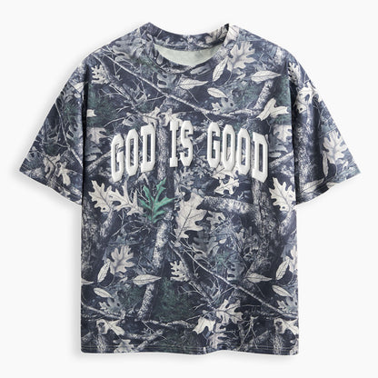 God Is Good Christian Puff Printed Camo T-Shirt