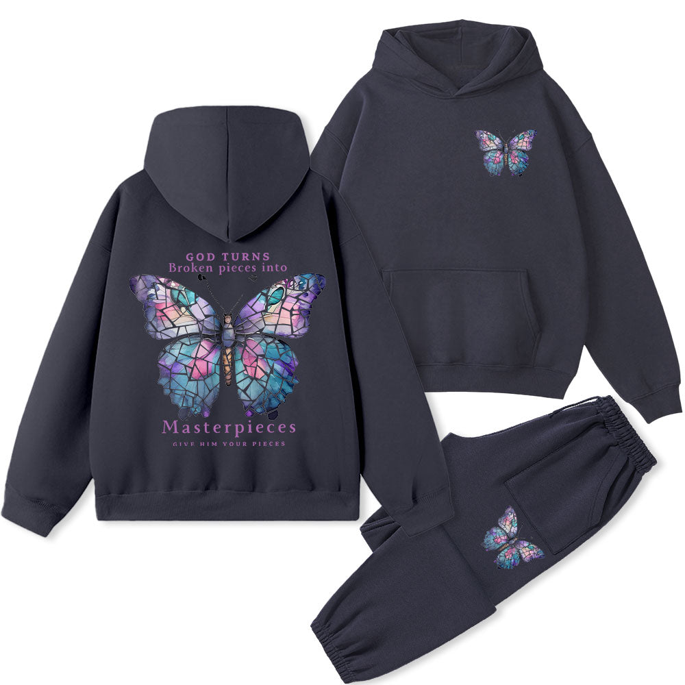 God Turns Broken Pieces Into Masterpieces Christian Fleece Hoodie Set
