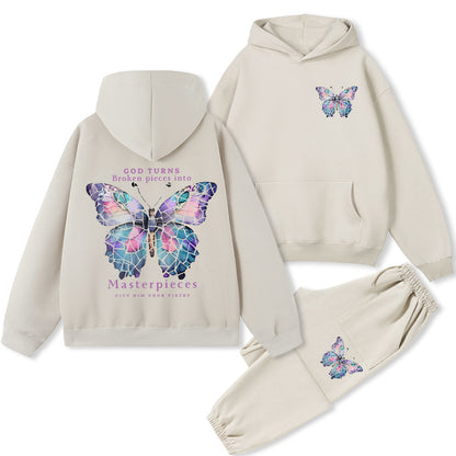 God Turns Broken Pieces Into Masterpieces Christian Fleece Hoodie Set