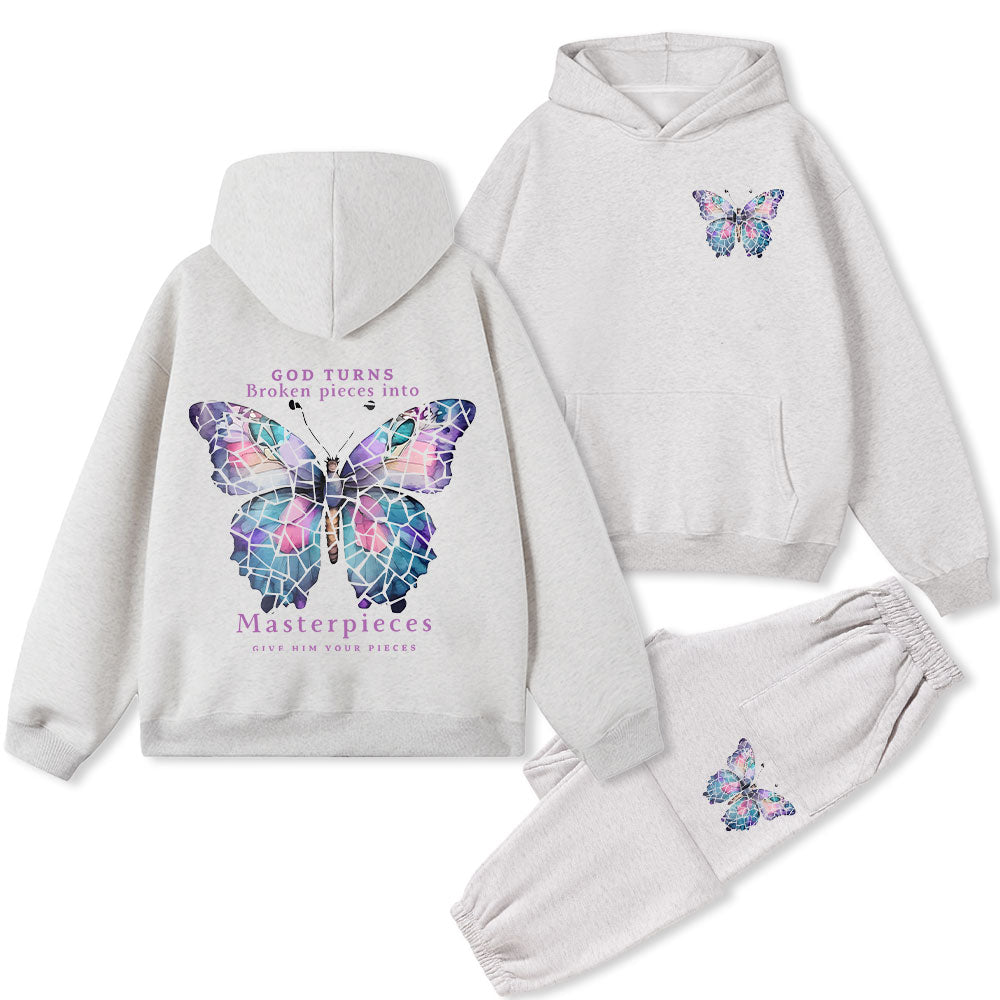 God Turns Broken Pieces Into Masterpieces Christian Fleece Hoodie Set