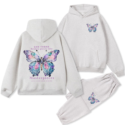God Turns Broken Pieces Into Masterpieces Christian Fleece Hoodie Set