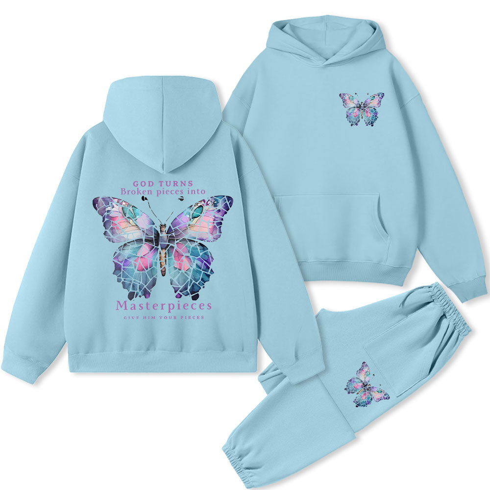 God Turns Broken Pieces Into Masterpieces Christian Fleece Hoodie Set
