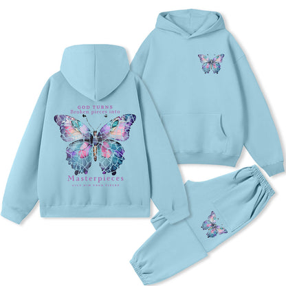 God Turns Broken Pieces Into Masterpieces Christian Fleece Hoodie Set