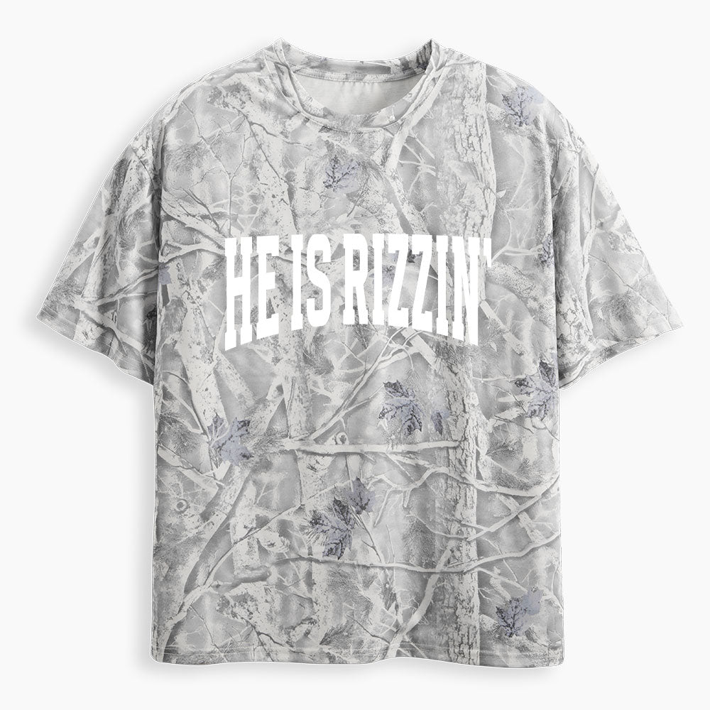 He Is Rizzin' Christian Camo T-Shirt