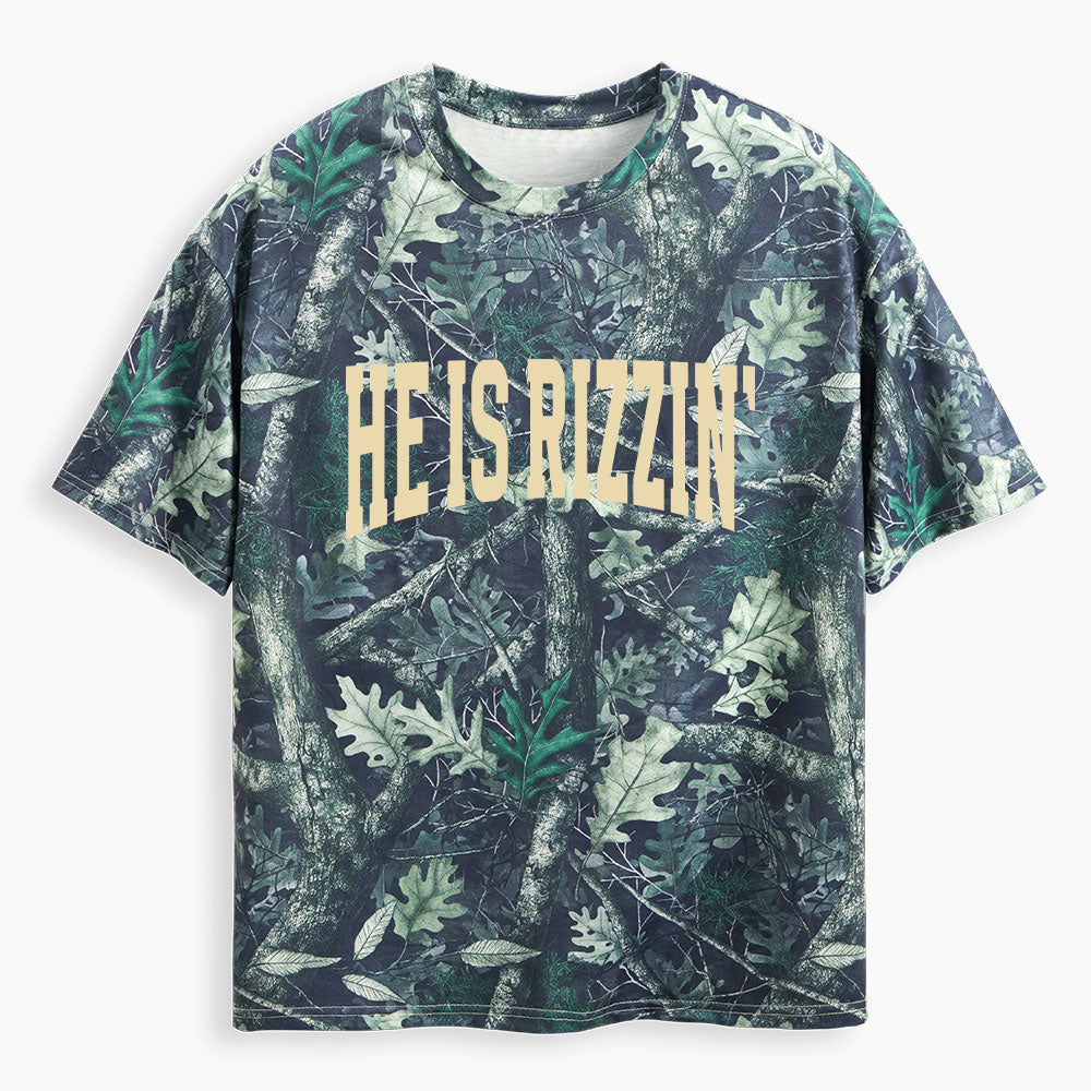 He Is Rizzin' Christian Camo T-Shirt