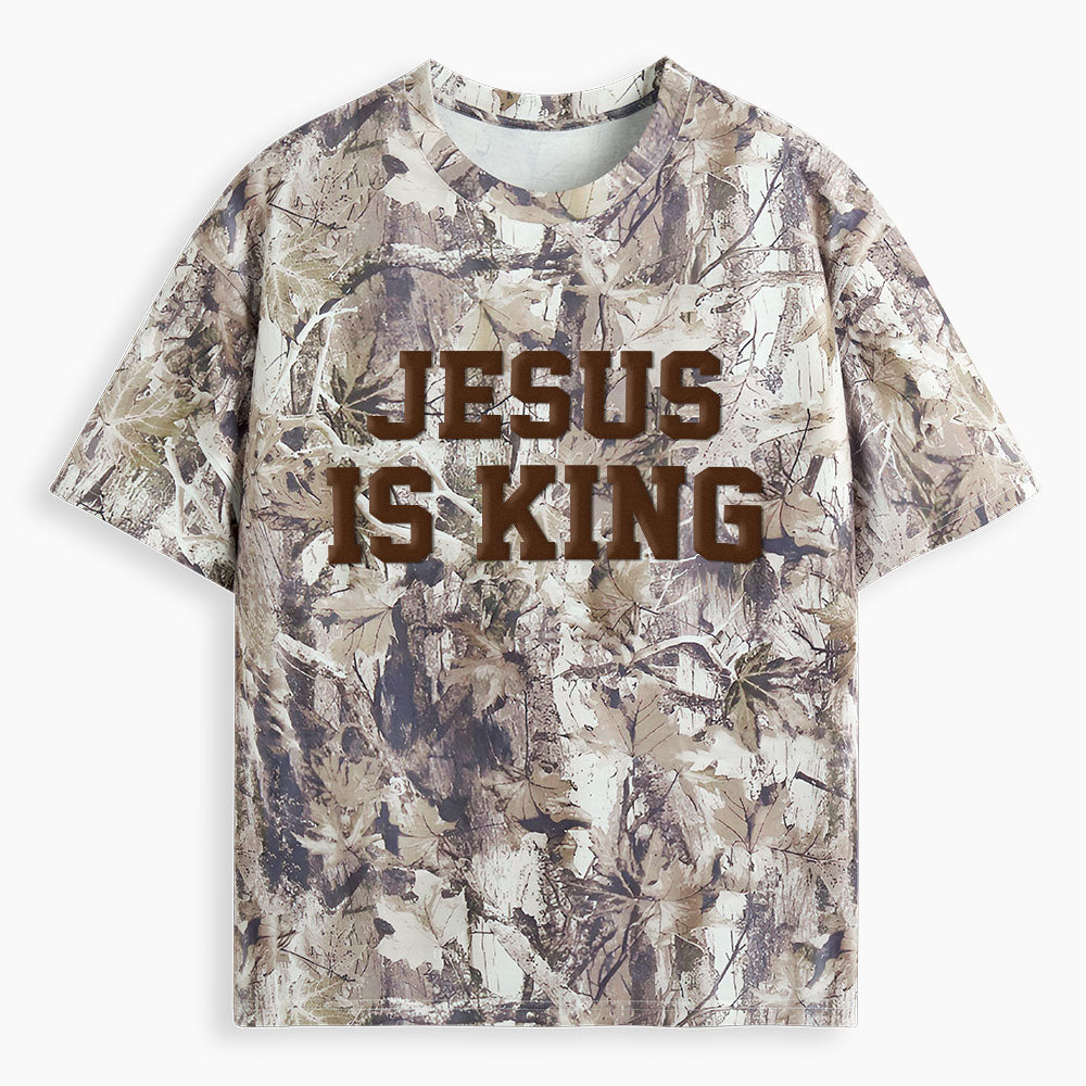 Jesus Is King Christian Puff Printed Camo T-Shirt