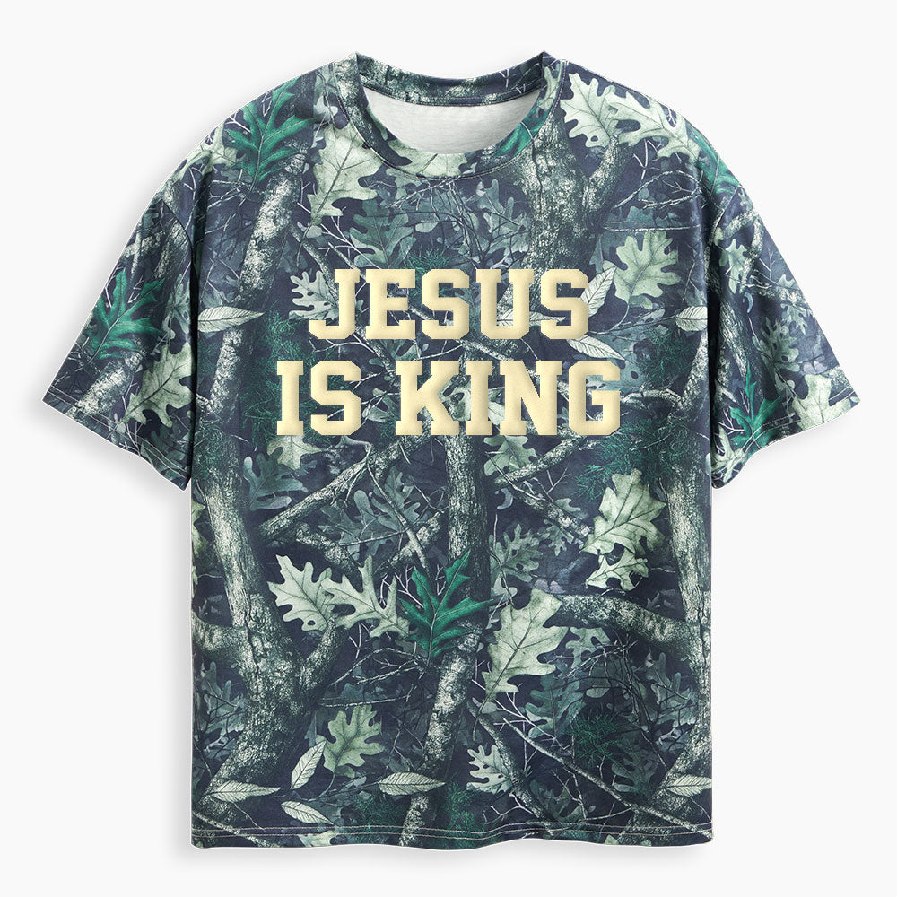 Jesus Is King Christian Puff Printed Camo T-Shirt