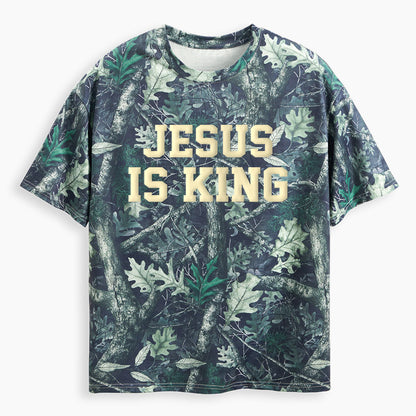 Jesus Is King Christian Puff Printed Camo T-Shirt