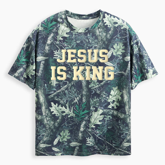 Jesus Is King Christian Puff Printed Camo T-Shirt