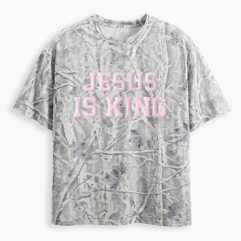 Jesus Is King Christian Puff Printed Camo T-Shirt